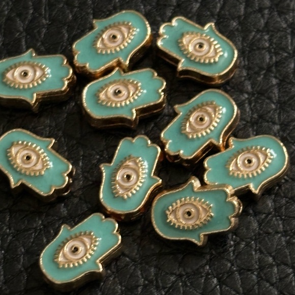 New Hand Of Fatima Hamsa Evil Eye Good Luck Double Sided Pendant Charms Beads - Picture 6 of 7